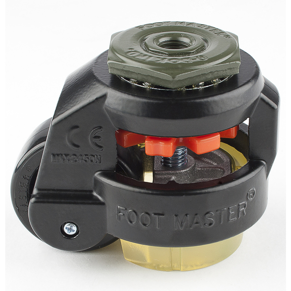 Foot Master Leveling Caster, 50 mm Nylon Wheel, 1/2-13 Stem, Swivel, 280 kg Cap, PU Foot Pad, Black GD-60-S-NYN-CUR-FBL-1/2